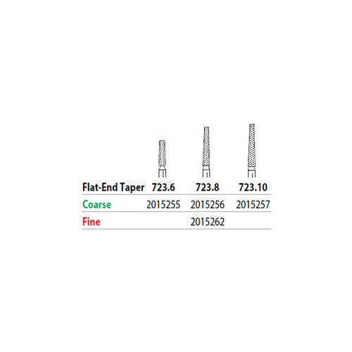 Abrasive Technology #723.8 FG Friction Grip Two Striper Flat End Taper Fine Grit Diamond Burs 5/Pk Abrasive Technology #723.8 FG Friction Grip Two Striper Flat End Taper Fine Grit Diamond Burs 5/Pk